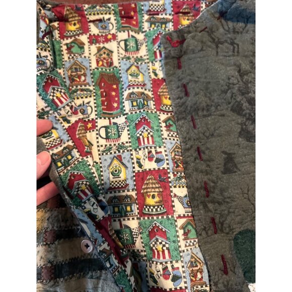 Vintage Handmade Christmas Reversible Jacket With Snowman & Birdhouse Appliqué - Picture 3 of 4